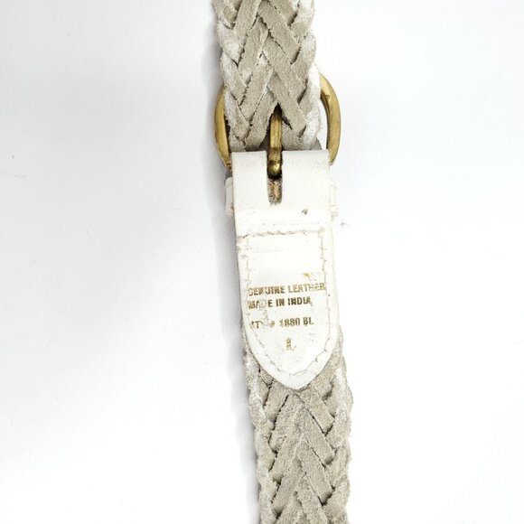 Womens White Braided Leather Belt Sz L Gold Tone Buckle - Picture 4 of 4